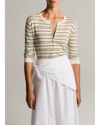 Vince - Striped Italian Cotton-Cashmere Three-Quarter-Sleeve Cardigan - Lyst