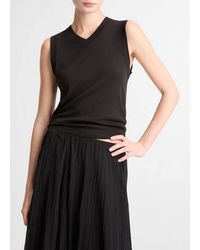 Vince - Pima Cotton-Blend High V-Neck Shell - Lyst