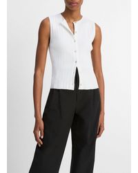 Vince - Ribbed Italian Cotton-Blend Button-Front Sweater Shell - Lyst