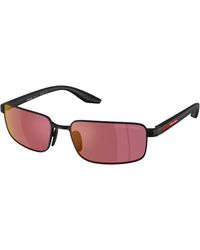 Prada Linea Rossa - Ps B54S 1Bo07A Sunglasses Metal Squared Polarized Mirrored - Lyst