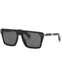 Philipp Plein - Spp228 Plein Hexagon Stud 700 Sunglasses Acetate Smoke Squared Normal - Lyst