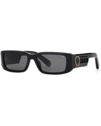 Philipp Plein - Spp240M Plein Icon Edge 700 Sunglasses Acetate Smoke Squared Normal - Lyst