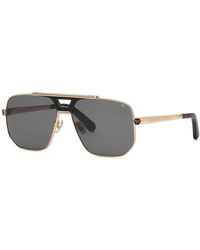 Philipp Plein - Spp226M Plein Royal 300Y Sunglasses Metal Smoke Geometric Normal - Lyst