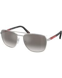 Prada Linea Rossa - Ps 54Zs 1Bc02M Sunglasses Steel Round Mirrored Shaded - Lyst