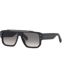 Philipp Plein - Spp231 Plein Stud 0I41 Sunglasses Acetate Smoke Geometric Normal Nuanced - Lyst