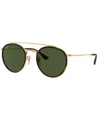 Ray-Ban - Sunglasses Unisex Round Double Bridge - Black Frame Green Lenses Polarized 51-22 - Lyst