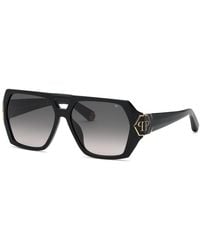 Philipp Plein - Spp238M Plein Brave 700 Sunglasses Acetate Smoke Geometric Normal Nuanced - Lyst