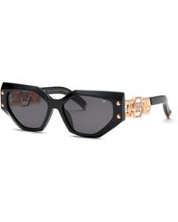 Philipp Plein - Spp174S Plein Icon Edge 700 Sunglasses Acetate Smoke Geometric Normal - Lyst