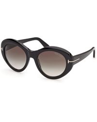 Tom Ford - Ft1423 Elodie-02 01B Sunglasses Acetate Smoke Round Normal - Lyst