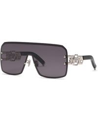 Philipp Plein - Spp162M Plein Icon Edge 579 Sunglasses Metal Smoke Mask Normal - Lyst
