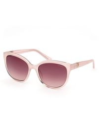 Guess - Gu7877 74T Sunglasses Injected Bordeaux Round Normal Shaded - Lyst