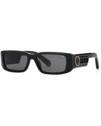 Philipp Plein - Spp240M Plein Icon Edge 700 Sunglasses Acetate Smoke Squared Normal - Lyst