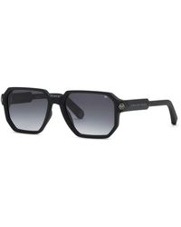 Philipp Plein - Spp202M Plein Contemporary 0U28 Sunglasses Injected Smoke Geometric Normal Nuanced - Lyst