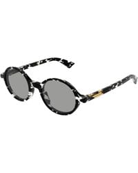 Bottega Veneta - Bv1430S 007 Occhiali Da Sole Acetato Grigio Rotonda - Lyst