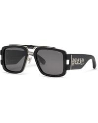 Philipp Plein - Spp128V Plein Eagle 0K07 Sunglasses Metal Smoke Squared Normal - Lyst