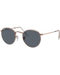 Ray-Ban - Round Metal Sunglasses -copper Frame Blue Lenses - Lyst