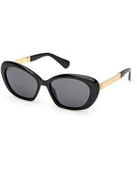 MAX&Co. - Mo0133 01A Sunglasses Injected Smoke Round Normal - Lyst