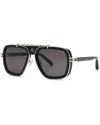 Philipp Plein - Spp109M Plein Icon 700 Sunglasses Metal Smoke Squared Normal - Lyst
