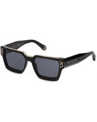 Philipp Plein - Spp005M Plein Brave Shade 0700 Sunglasses Acetate Smoke Squared Normal - Lyst