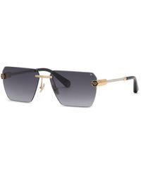 Philipp Plein - Spp205 Plein Royal 340 Sunglasses Metal Smoke Geometric Normal Nuanced - Lyst