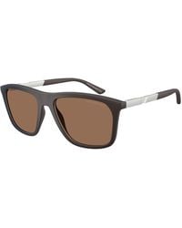 Emporio Armani - Ea4237 6186Ef Sunglasses Injected Marrone Squared Mirrored - Lyst