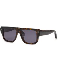 Philipp Plein - Spp179 Plein Hexagon Camou 722 Sunglasses Acetate Smoke Squared Normal - Lyst