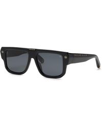 Philipp Plein - Spp179 Plein Hexagon Camou 700 Sunglasses Acetate Smoke Squared Normal - Lyst