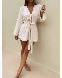 Vita Grace Terry Belted Beach Cover Up - Natural