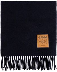 Ganni - Wool Scarf With Logo - Lyst