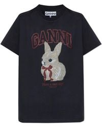 Ganni - T-shirt With A Colorful Print, - Lyst