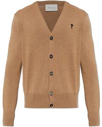 Ami Paris - Wool Cardigan With Embroidered Logo - Lyst