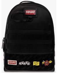 KENZO Leather Backpack With Logo - Black
