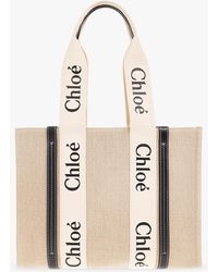 Chloé - Large Woody Tote Bag In Linen - Lyst