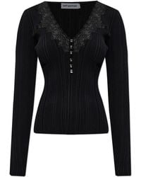 Self-Portrait - Ribbed Top With Shiny Buttons - Lyst
