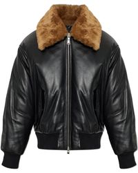 Ami Paris - Leather Jacket With Fur Collar - Lyst
