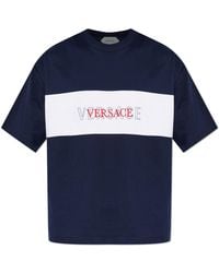 Versace - T-Shirt With Embroidered Logo - Lyst