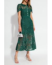 Self-Portrait - Self Portrait Midi Dress In Floral Lace With Jewel Buttons - Lyst