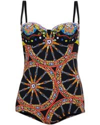 Dolce & Gabbana - One-Piece Swimsuit With "Carretto" Print - Lyst