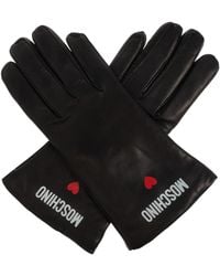 Moschino - Leather Gloves With Printed Logo - Lyst