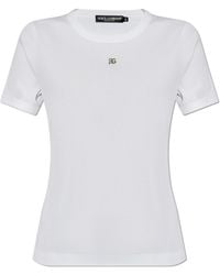 Dolce & Gabbana - Ribbed T-Shirt With Logo-Shaped Appliqué - Lyst