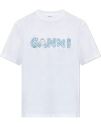 Ganni - T-Shirt With Embroidered Logo - Lyst
