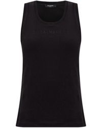 Balmain - Top With Embroidered Logo - Lyst