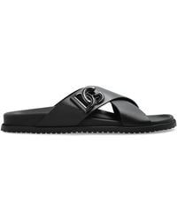 Dolce & Gabbana - Leather Slides With Logo-Shaped Appliqué - Lyst