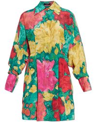 Balmain - Silk Dress With Floral Motif - Lyst