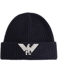 Emporio Armani - Wool Beanie With Embroidered Logo - Lyst
