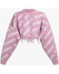 Vetements - Pink Cropped Sweater With Logo - Lyst