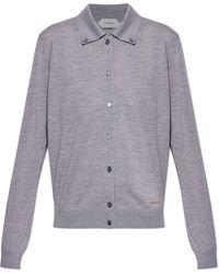 Versace - Wool Cardigan With Embroidered Logo - Lyst