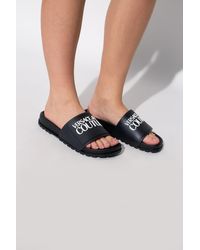 Versace Jeans Couture Slides With Logo - Black