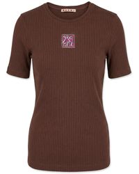Marni - T-Shirt With Colorfully Embroidered Logo - Lyst