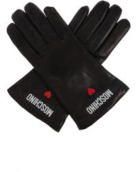Moschino - Leather Gloves With Printed Logo - Lyst
